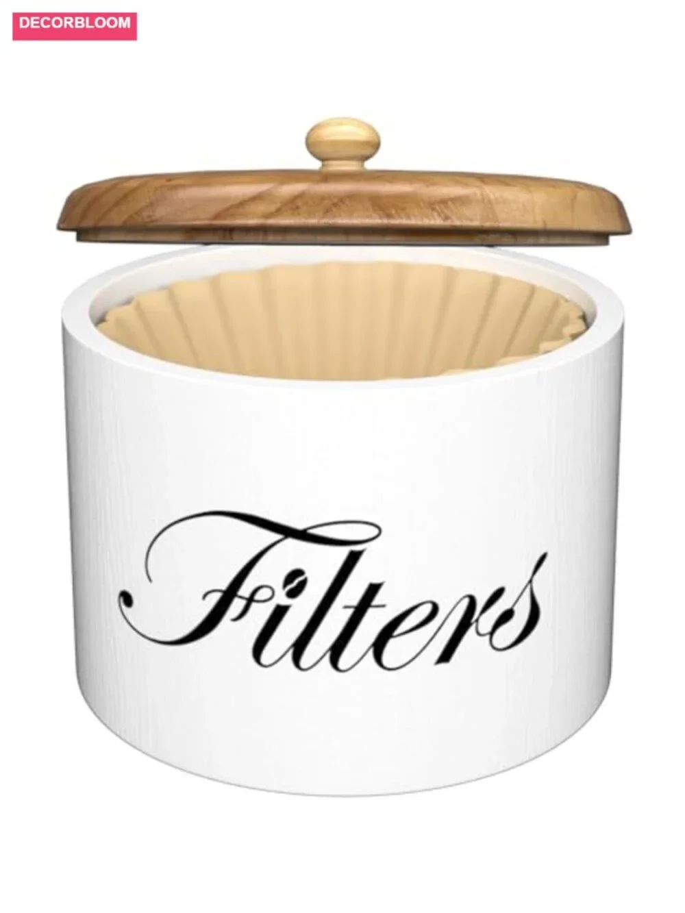 Wooden Coffee Filter Holder with Lid, Round Rustic Farmhouse Storage for Counter